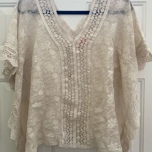 Candie's Lace V-Neck Blouse - Cream